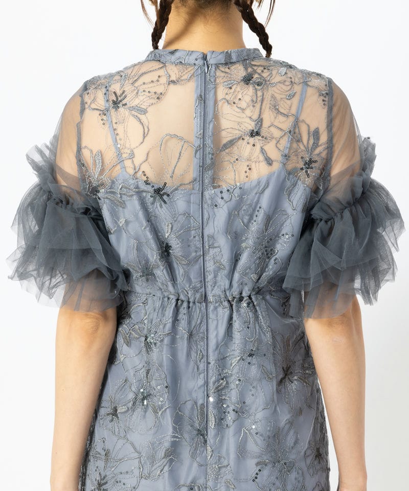 ANDRESD アンドレスド キーネックエンブロイダリードレス ブルー系