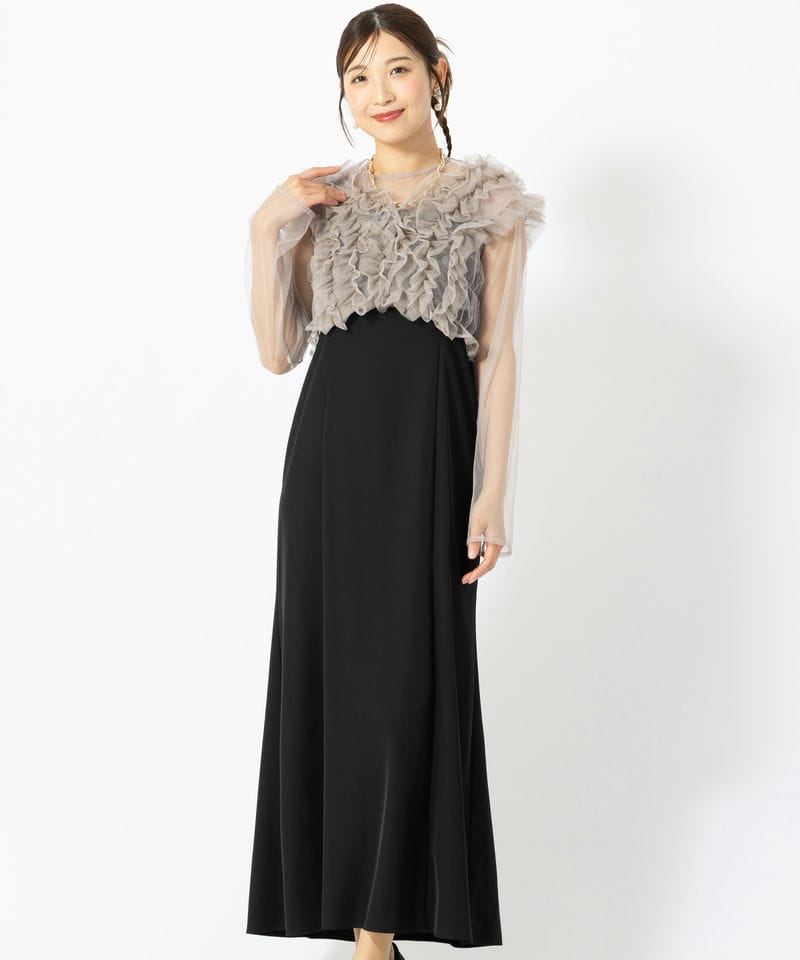 et.UNIVER Manyway frill dress ブラック✕ベージュ Many way frill dress（ドレス）｜et.UNiVER（エトユニベール）の