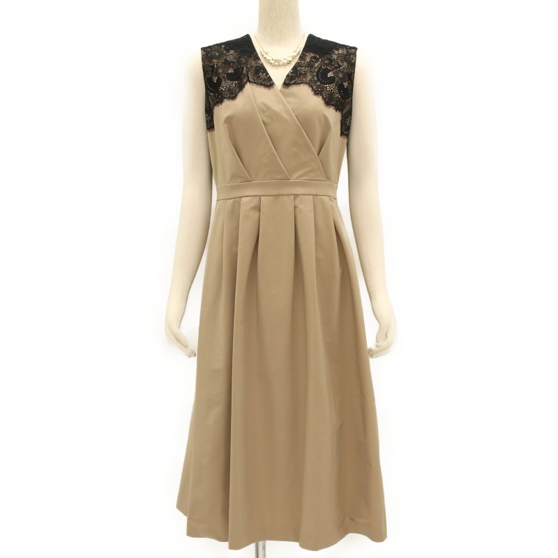 UNITED ARROWS ユナイテッドアローズ レースVネックドレス ベージュ系 