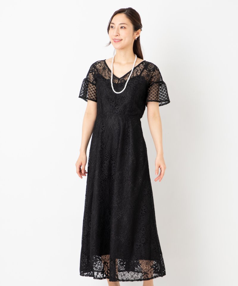 LAGUNAMOON ラグナムーン LADY総レースVネックドレス ブラック系