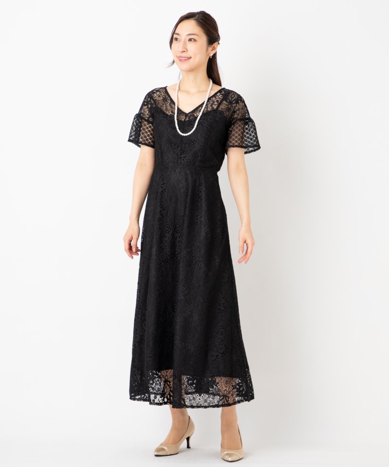 LAGUNAMOON ラグナムーン LADY総レースVネックドレス ブラック系