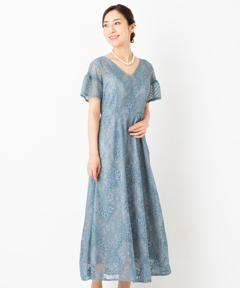 LAGUNAMOON ラグナムーン LADY総レースVネックドレス グリーン系 x