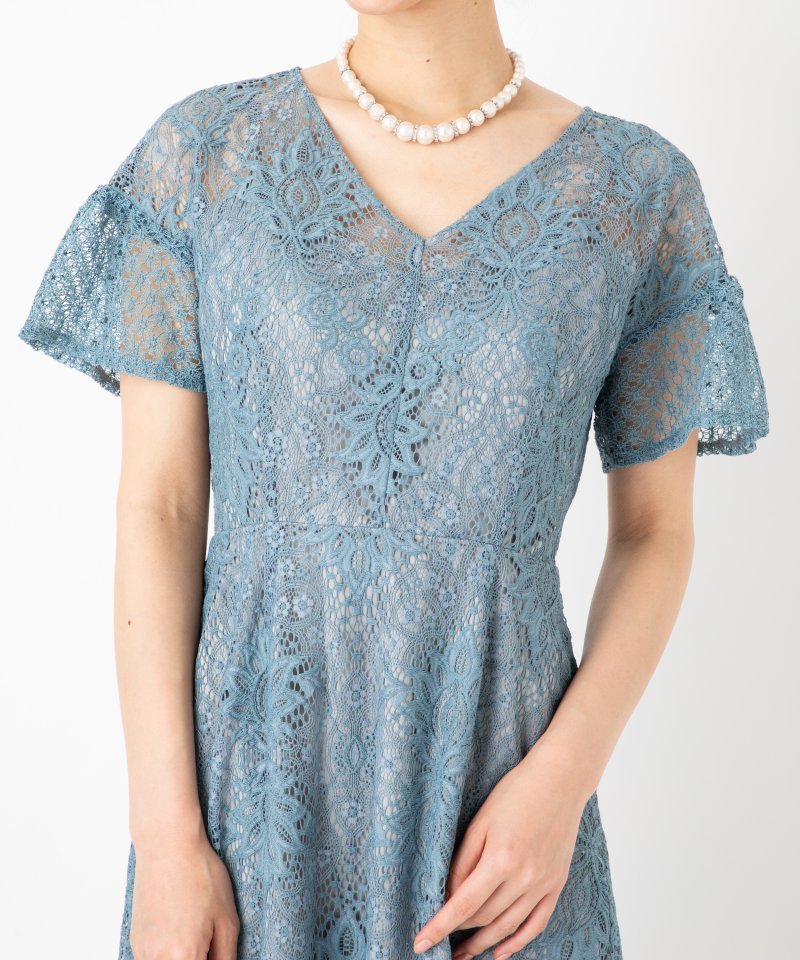 LAGUNAMOON ラグナムーン LADY総レースVネックドレス グリーン系 x