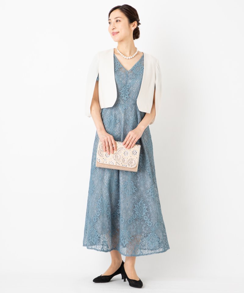 LAGUNAMOON ラグナムーン LADY総レースVネックドレス グリーン系 x