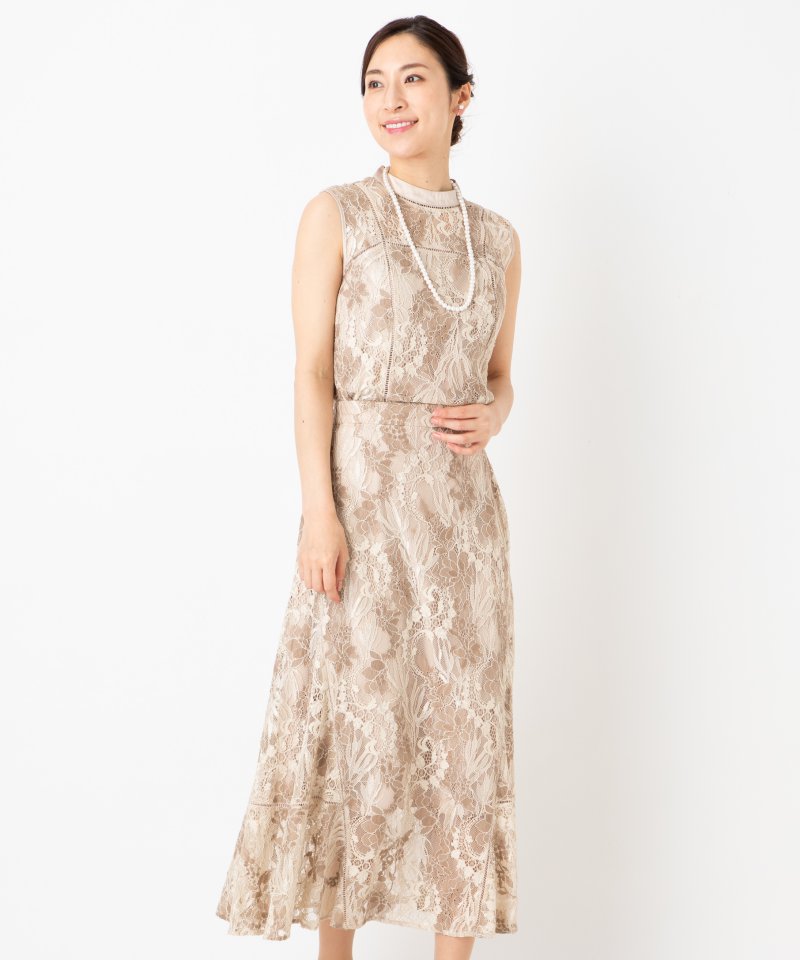 【美品】FRAY I.D パーティドレス　ベージュ　結婚式 FRAY I.D フレイアイディー パイピングレースドレス ベージュ系 | 結婚