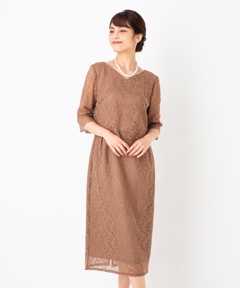 Aimer エメ 袖付きラッセルレースIラインドレス その他 x ブラウン系 x