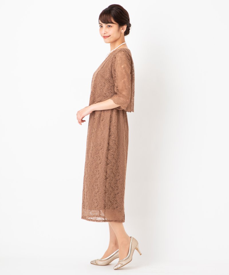 Aimer エメ 袖付きラッセルレースIラインドレス その他 x ブラウン系 x