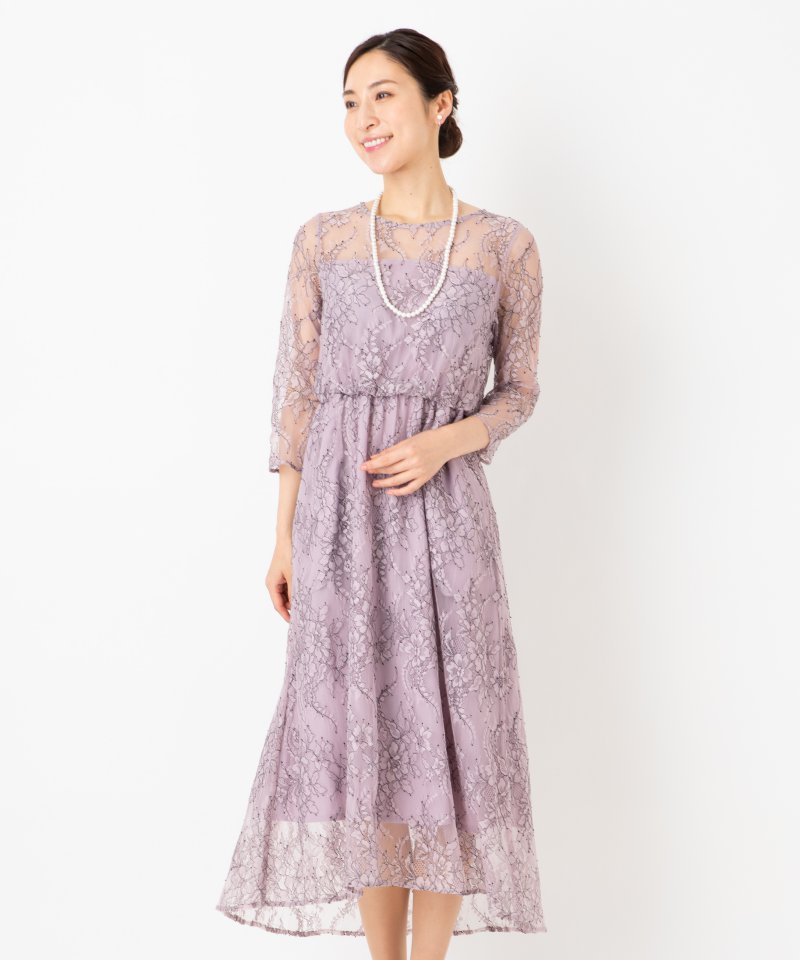 apart by lowrys アパートバイローリーズ 配色刺繍レースドレス ピンク