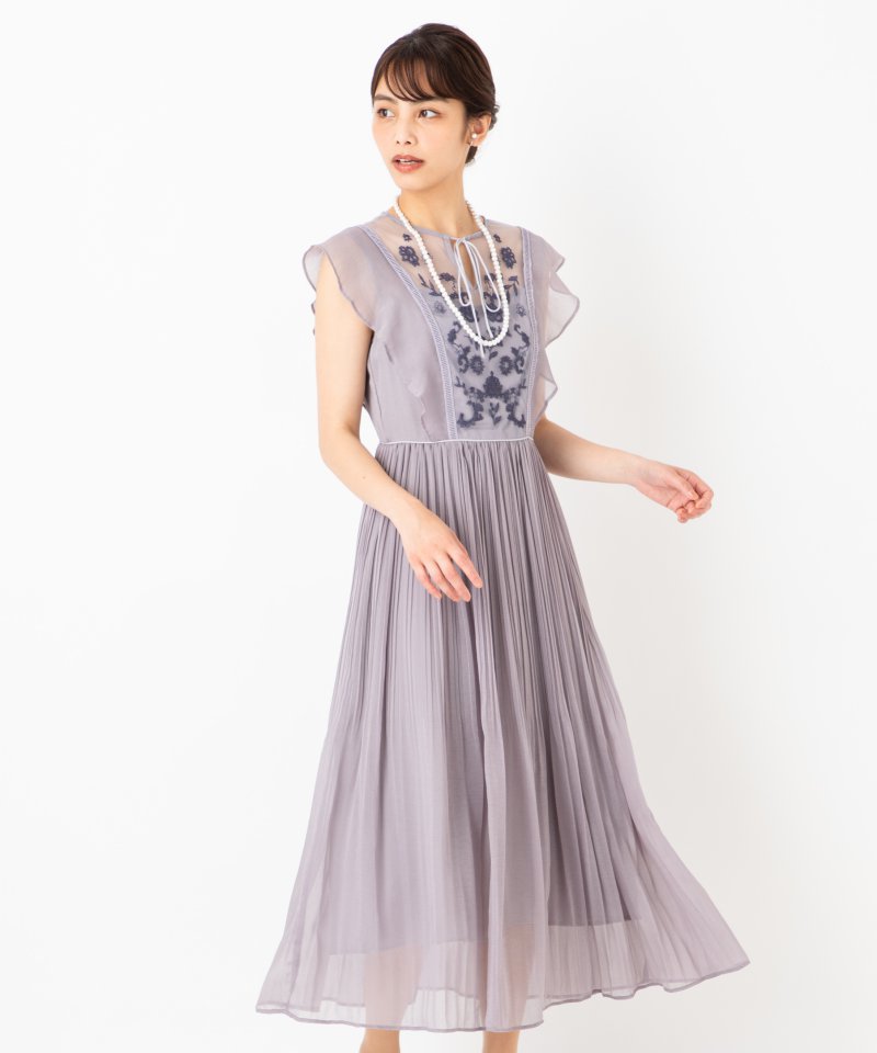 MERCURYDUO マーキュリーデュオ 配色レースパワショルロングドレス