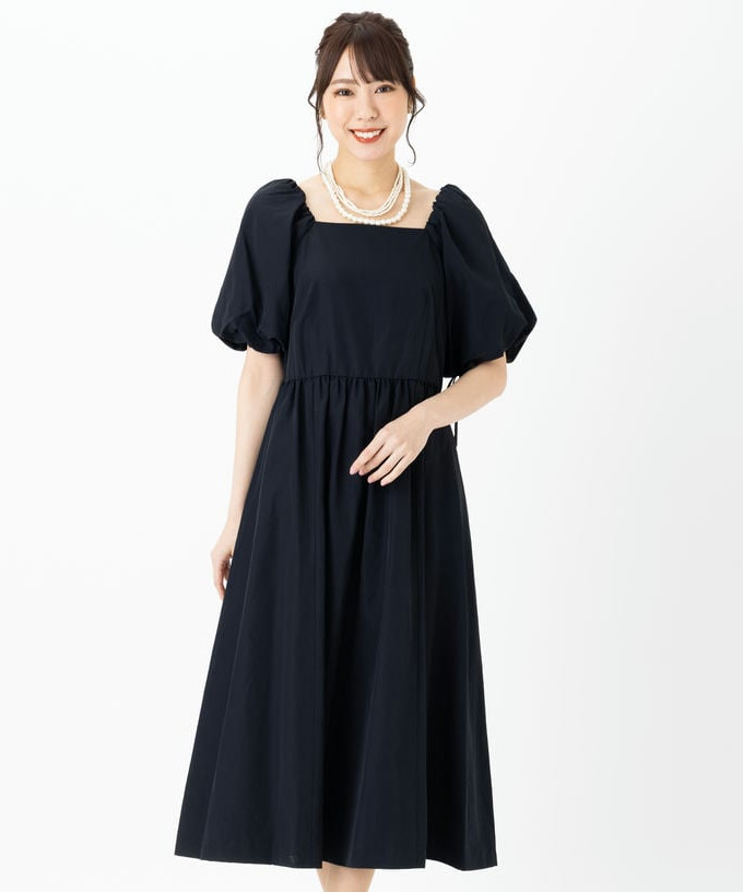23区 スクエアネックタフタドレス ブラック系 | 結婚式パーティーの