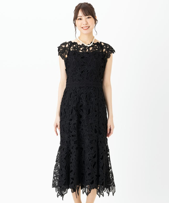 CELFORD セルフォード リボンレースウエストマークドレス ブラック系
