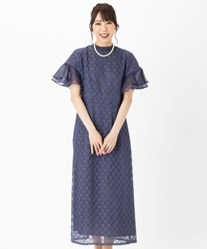 J by blue ジェーバイブルー ジオメトリックチェーンレースドレス