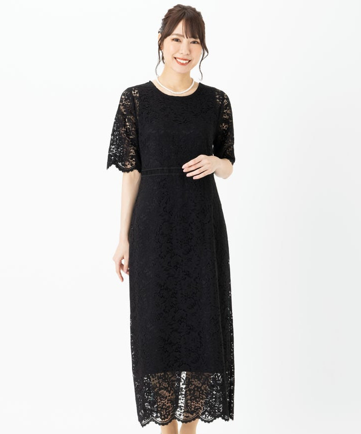Aimer エメ スタンドカラーストライプレースコクーンドレス その他 x