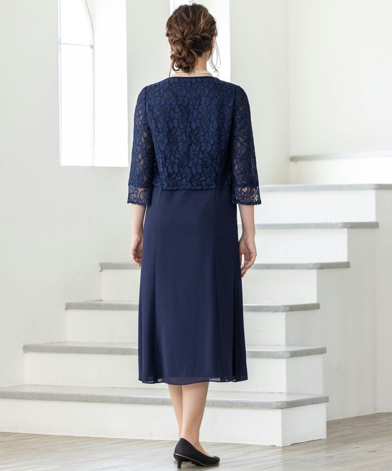 東京ソワール 【マザーズドレス】ティアードの前開きミモレ丈ドレス