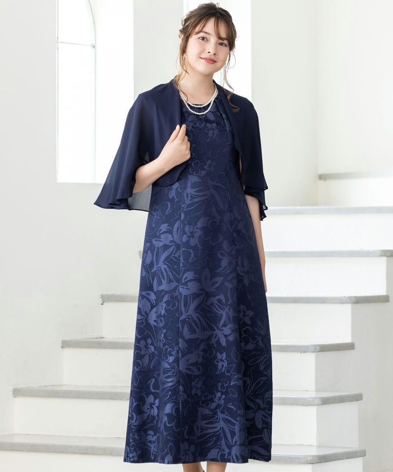 東京ソワール 【マザーズドレス】ケープ付き前開きロングドレス