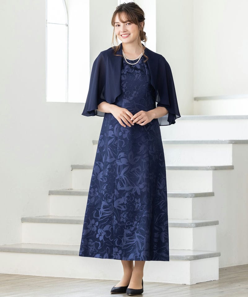 東京ソワール 【マザーズドレス】ケープ付き前開きロングドレス