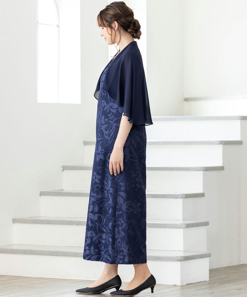 東京ソワール 【マザーズドレス】ケープ付き前開きロングドレス