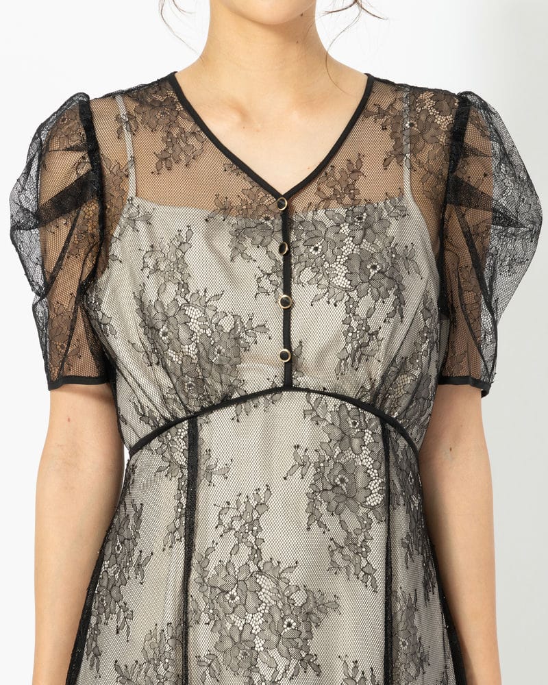 dazzlin ダズリン ラメチュールレースパイピングドレス ブラック系