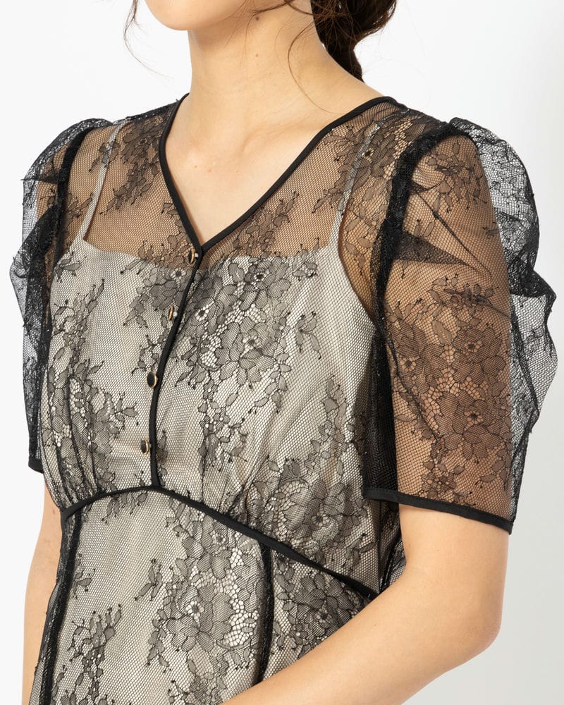 dazzlin ダズリン ラメチュールレースパイピングドレス ブラック系