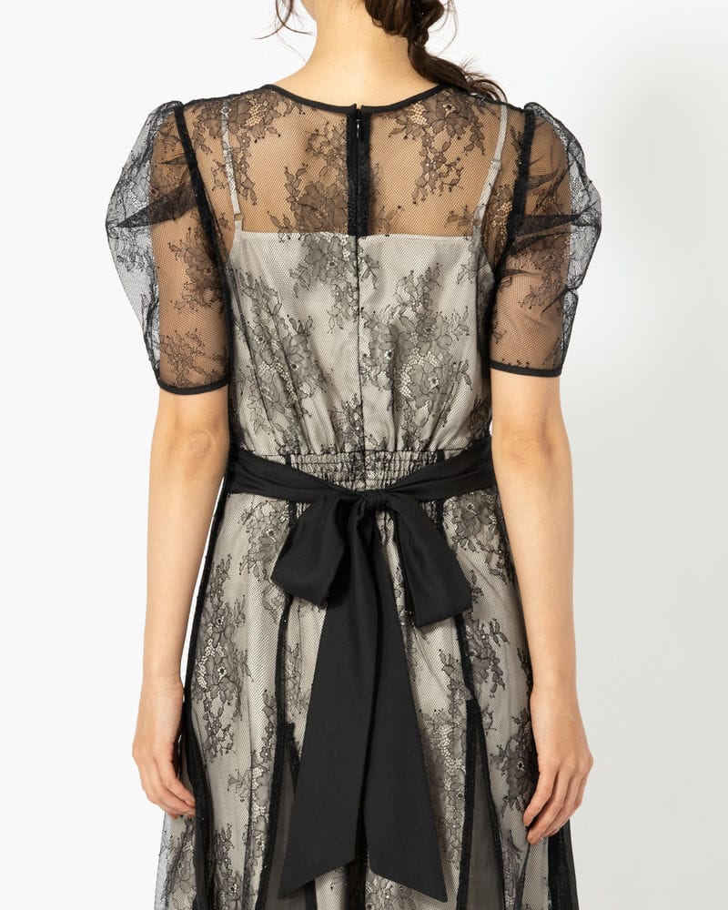 dazzlin ダズリン ラメチュールレースパイピングドレス ブラック系