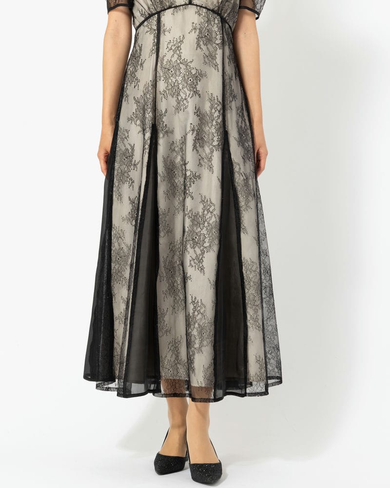 dazzlin ダズリン ラメチュールレースパイピングドレス ブラック系