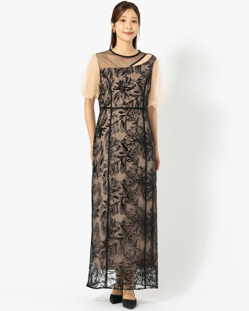 Leja レジャ アシンメトリーシアーフラワードレス ブラック系 | 結婚式