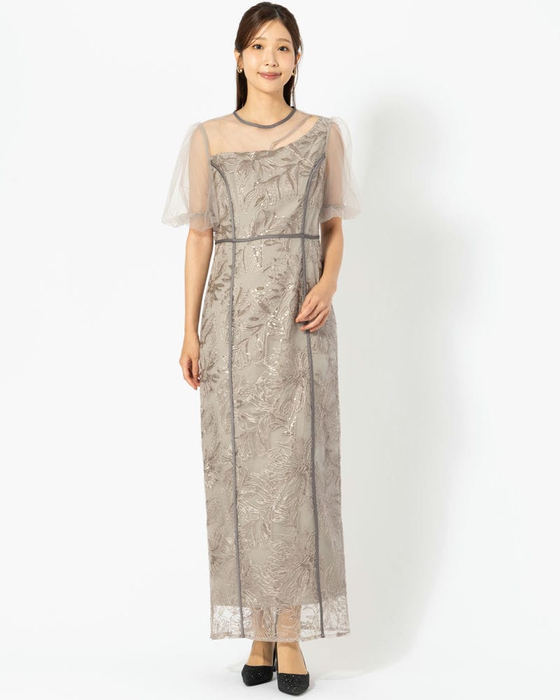 Leja レジャ アシンメトリーシアーフラワードレス グレー系 | 結婚式