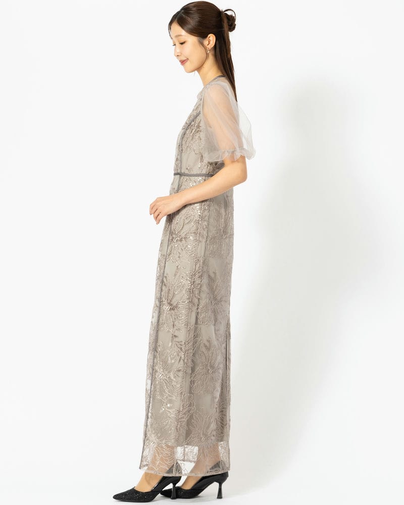 Leja レジャ アシンメトリーシアーフラワードレス グレー系 | 結婚式