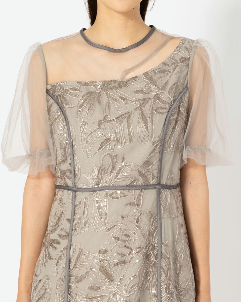 Leja レジャ アシンメトリーシアーフラワードレス グレー系 | 結婚式