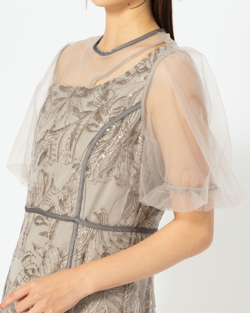 Leja レジャ アシンメトリーシアーフラワードレス グレー系 | 結婚式