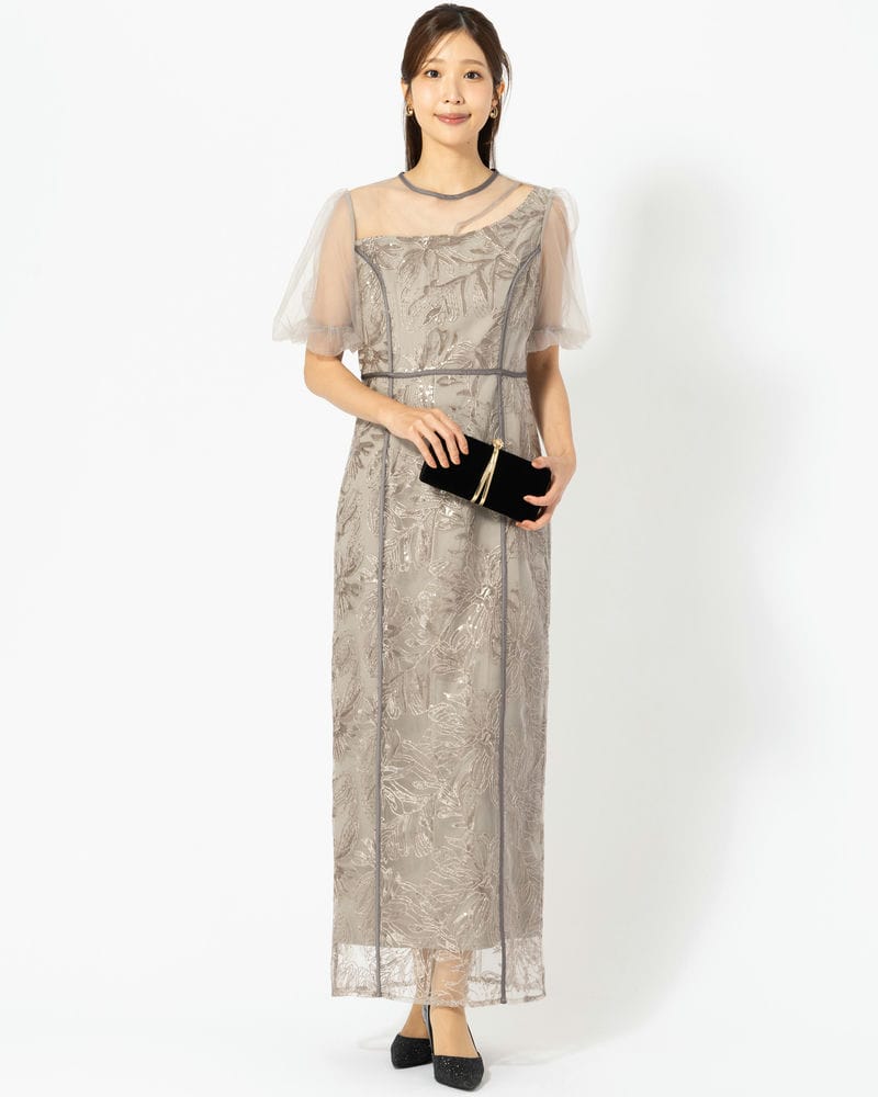 Leja レジャ アシンメトリーシアーフラワードレス グレー系 | 結婚式