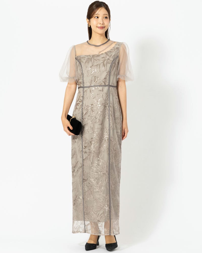 Leja レジャ アシンメトリーシアーフラワードレス グレー系 | 結婚式