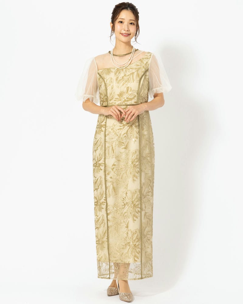 Leja レジャ アシンメトリーシアーフラワードレス グリーン系 | 結婚式