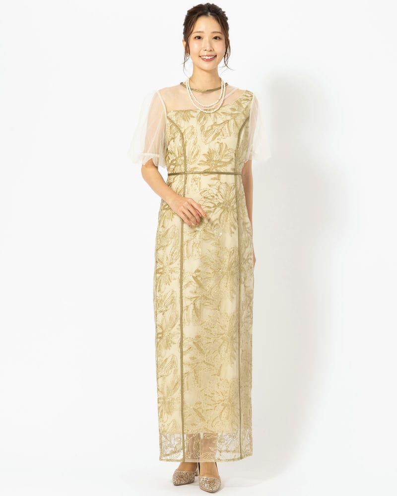 Leja レジャ アシンメトリーシアーフラワードレス グリーン系 | 結婚式