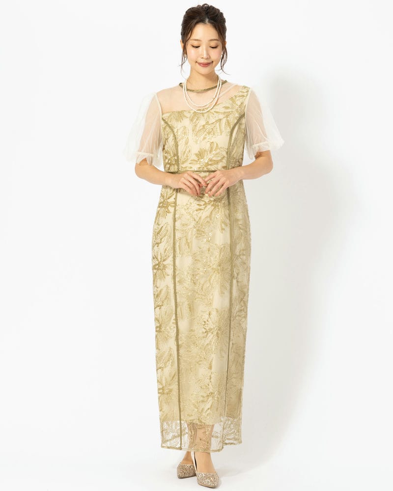 Leja レジャ アシンメトリーシアーフラワードレス グリーン系 | 結婚式