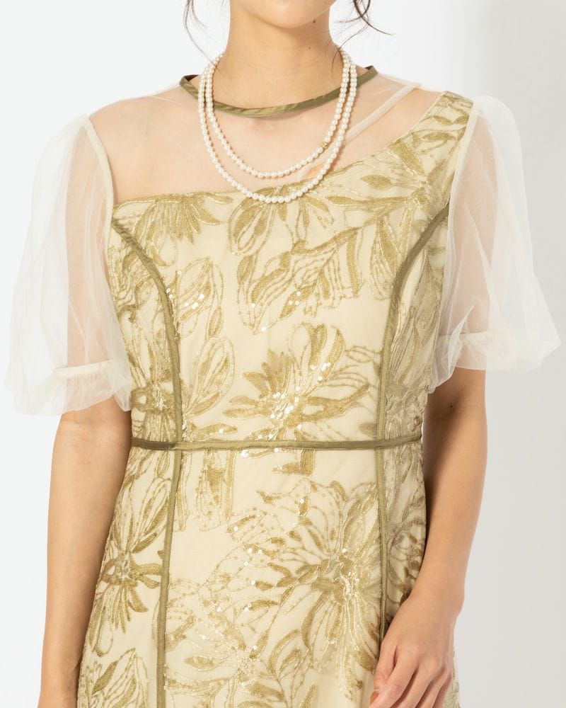 Leja レジャ アシンメトリーシアーフラワードレス グリーン系 | 結婚式