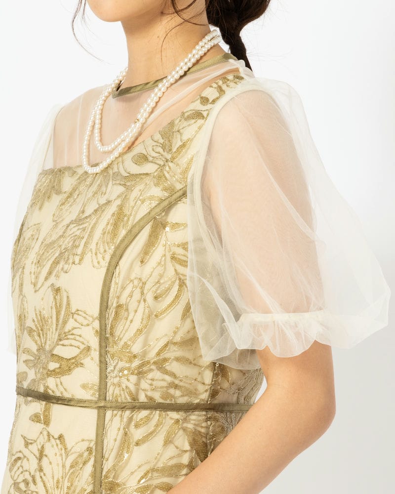 Leja レジャ アシンメトリーシアーフラワードレス グリーン系 | 結婚式