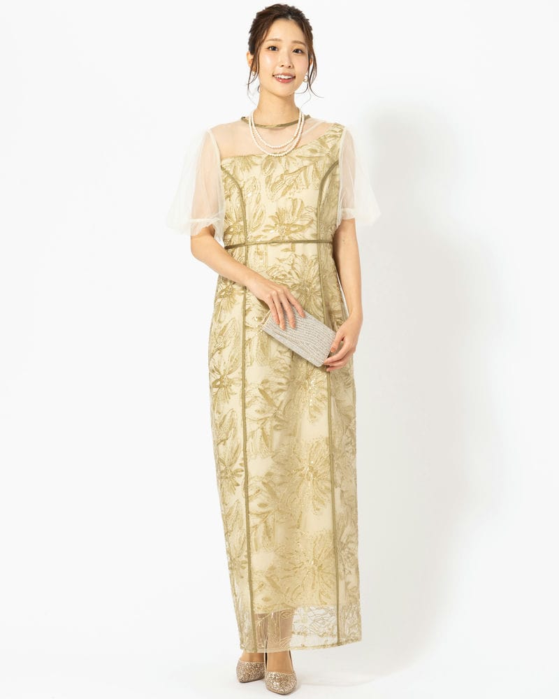 Leja レジャ アシンメトリーシアーフラワードレス グリーン系 | 結婚式