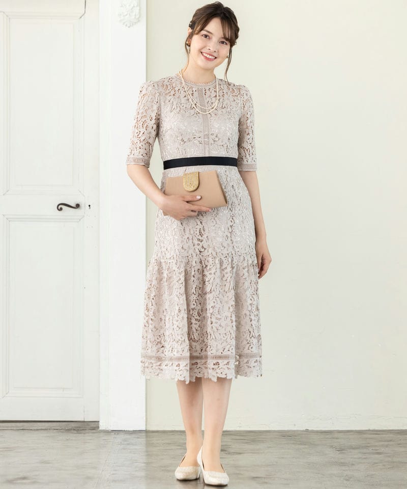 CELFORD セルフォード ウエストマークハシゴレースドレス ピンク系