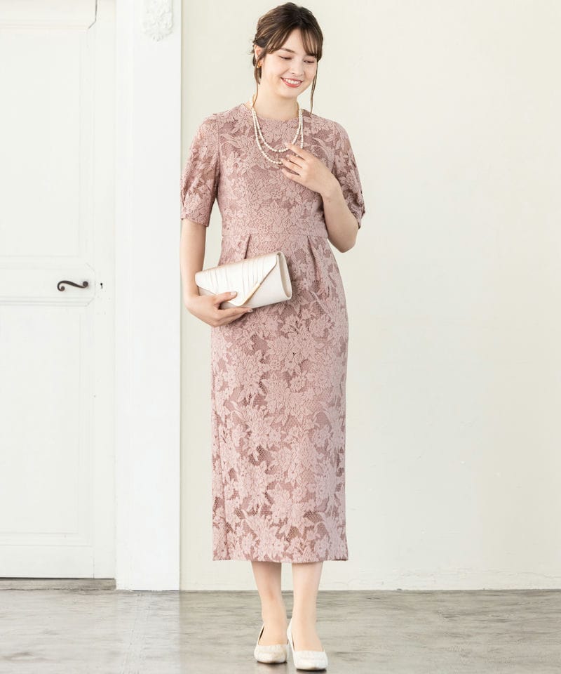 Aimer 【ドレス3点セット】エメ ジャカードレース袖付きタイトライン