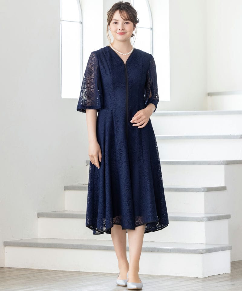CELFORD セルフォード タイルレースパイピングドレス ネイビー系