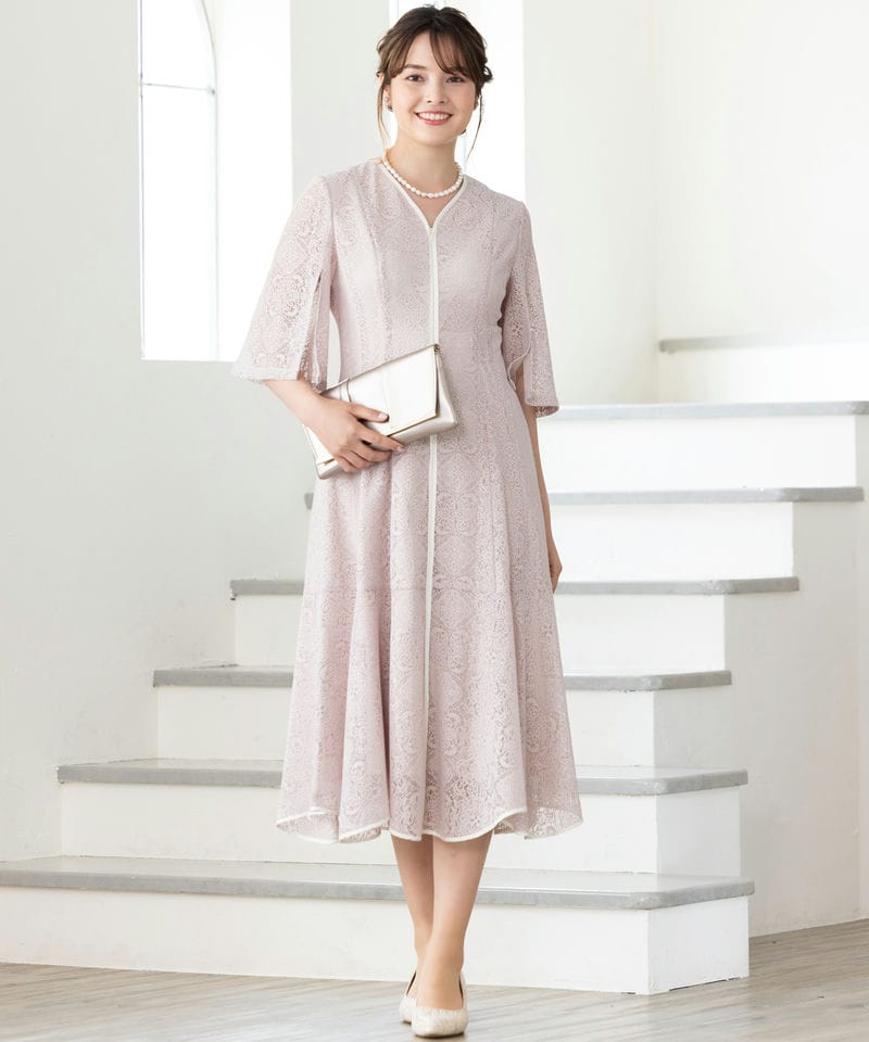 CELFORD セルフォード タイルレースパイピングドレス ピンク系 | 結婚