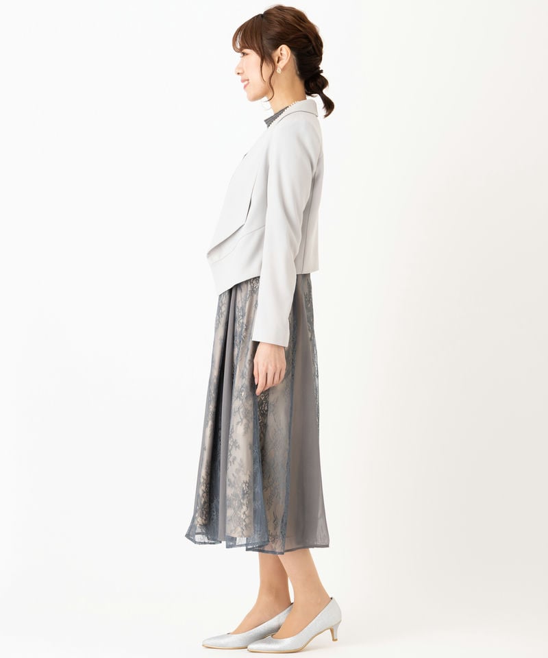 Aimer エメ 前下がりショールカラージャケット グレー系 x ベージュ系