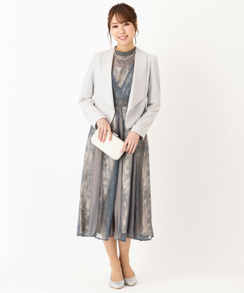 Aimer エメ 前下がりショールカラージャケット グレー系 x ベージュ系