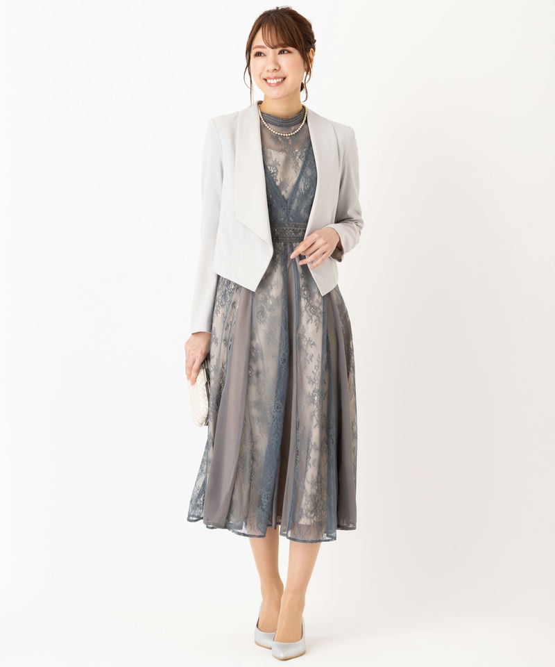 Aimer エメ 前下がりショールカラージャケット グレー系 x ベージュ系