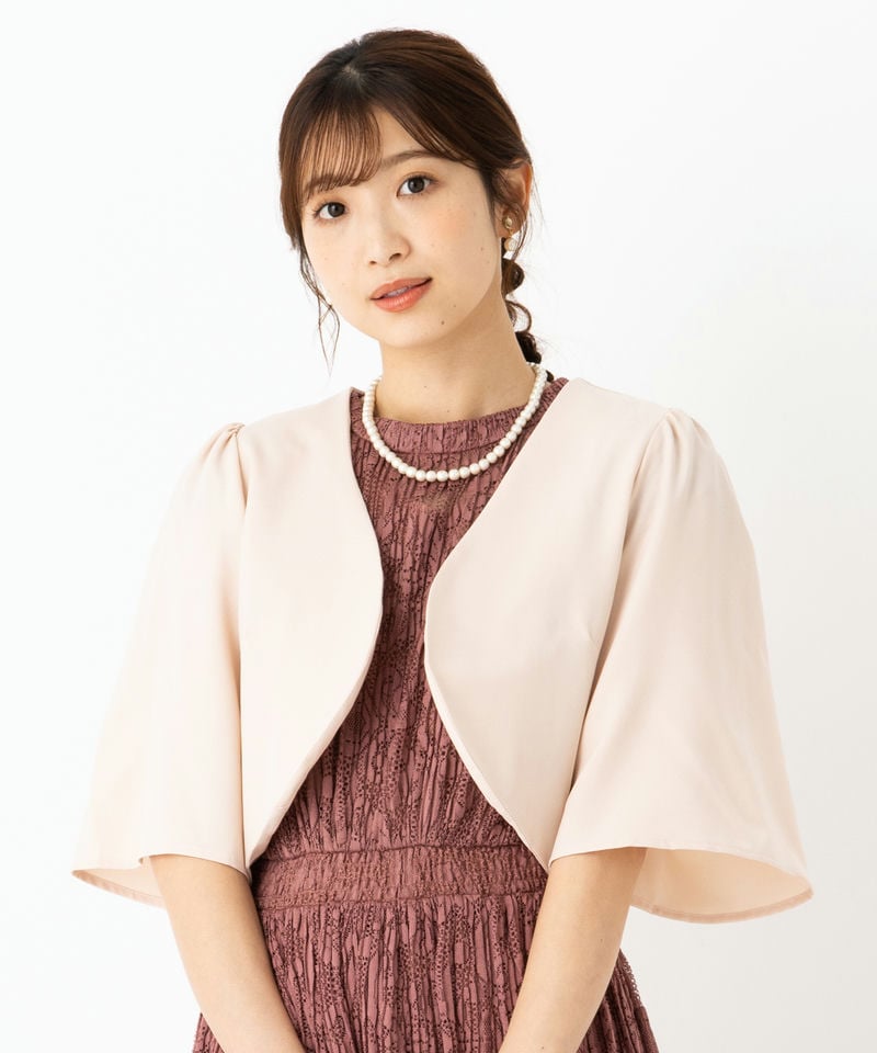 Select Shop フレアスリーブショート丈ボレロ ピンク系 x ベージュ系