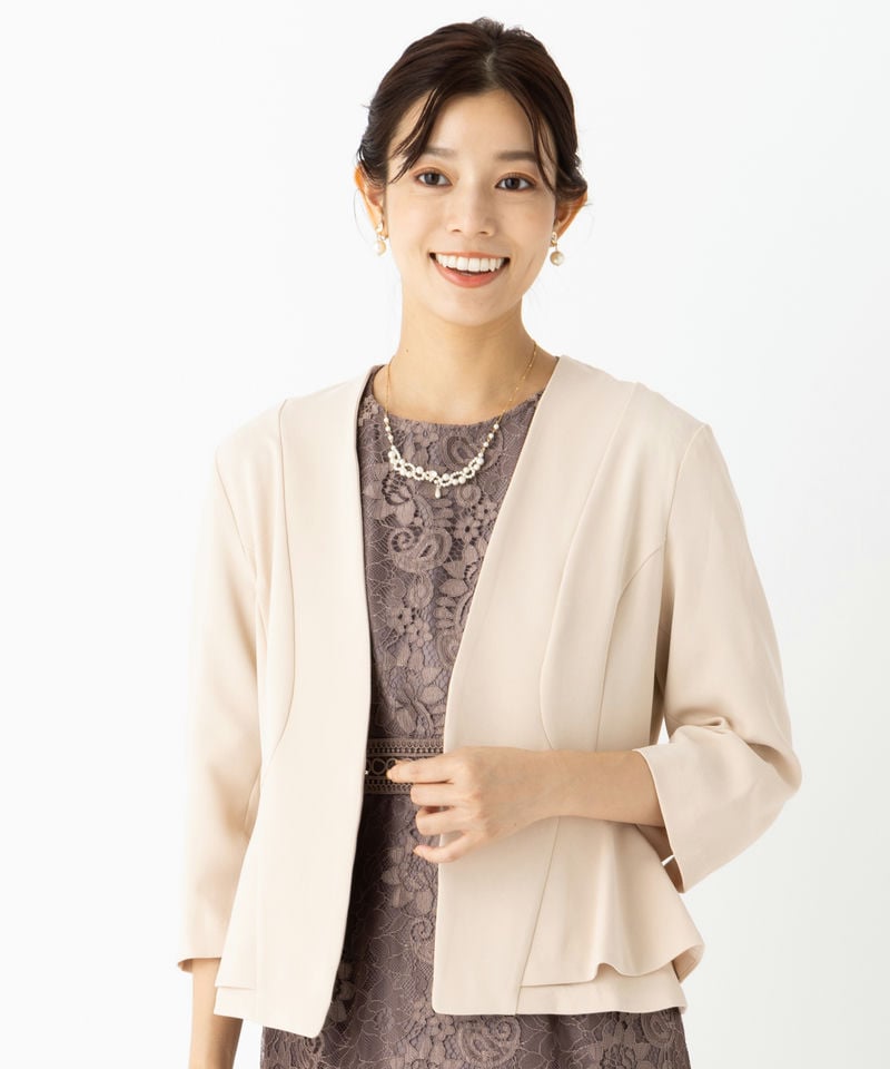 【タエアシダ】ノーカラージャケット М ペプラム ライトベージュ Select Shop サイドペプラムノーカラージャケット ベージュ系 | 結婚式