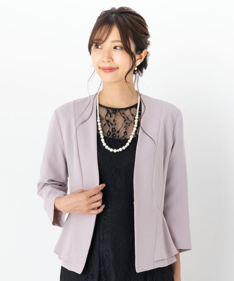 Select Shop サイドペプラムノーカラージャケット グレー系 | 結婚式