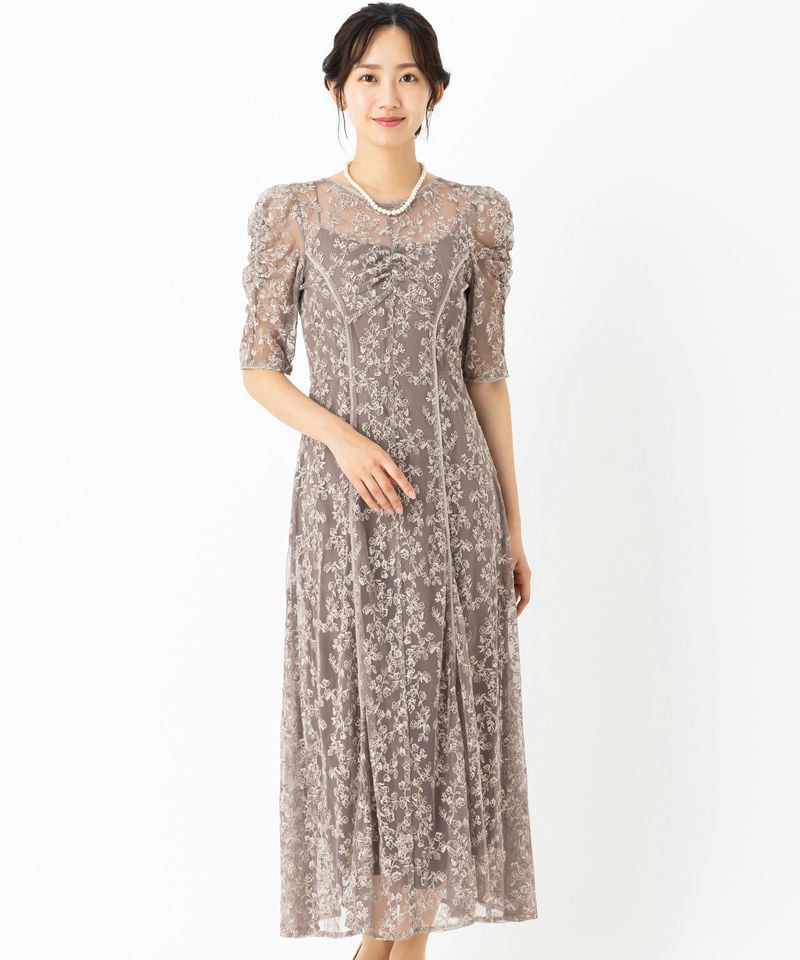 FRAY I.D フレイアイディー エンブロイダリードレス ブラウン系 x