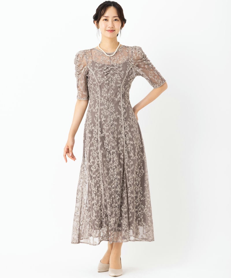 FRAY I.D フレイアイディー エンブロイダリードレス ブラウン系 x